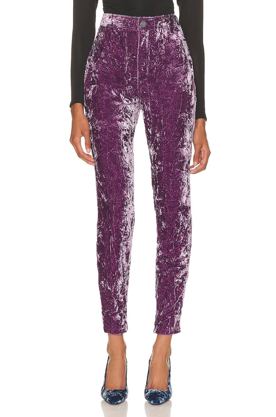 Saint Laurent Crushed Purple Velour Slim Leg Pants Size US Small